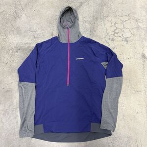 Patagonia Women's Airshed Pro Pullover Large Blue Hooded Half Zip Trail Running